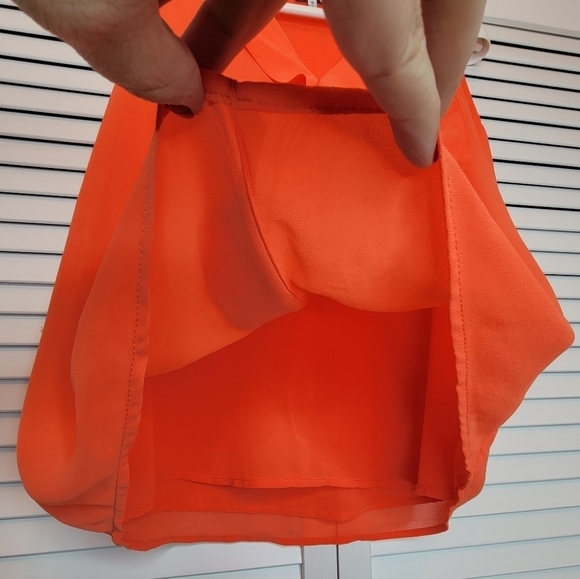 NAKED ZEBRA Ruffle Jersey Top Orange Sleeveless V Neck Front Pocket Women Small - Picture 5 of 9